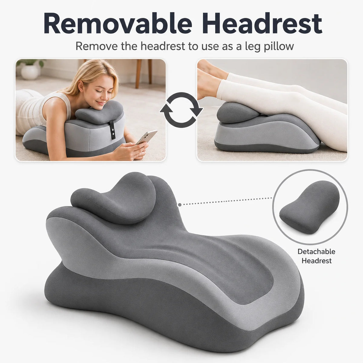 Multifunctional Memory Foam Reading Pillow With Removable Headrest For Bed