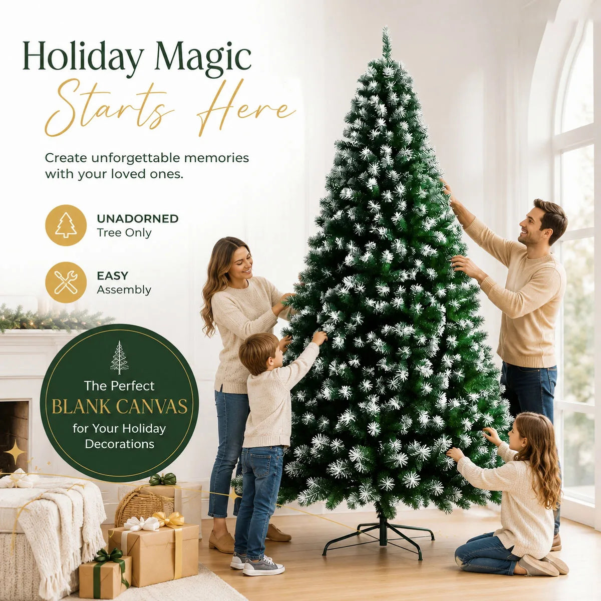 Flocked Artificial Tree With Foldable Metal Base for Holiday Decor