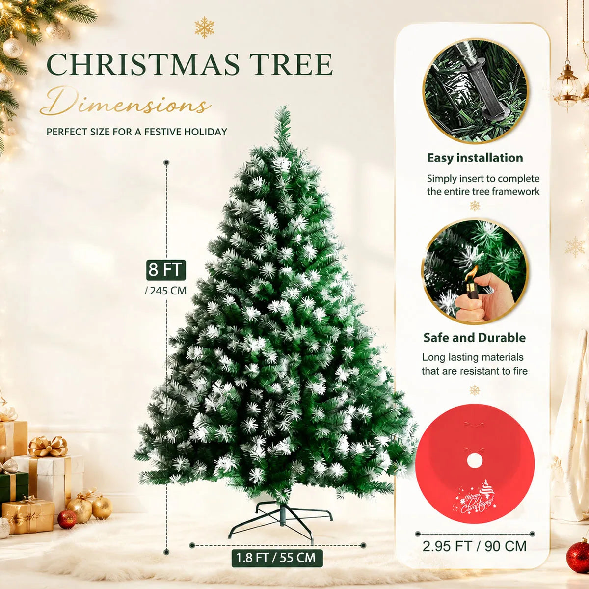 Flocked Artificial Tree With Foldable Metal Base for Holiday Decor