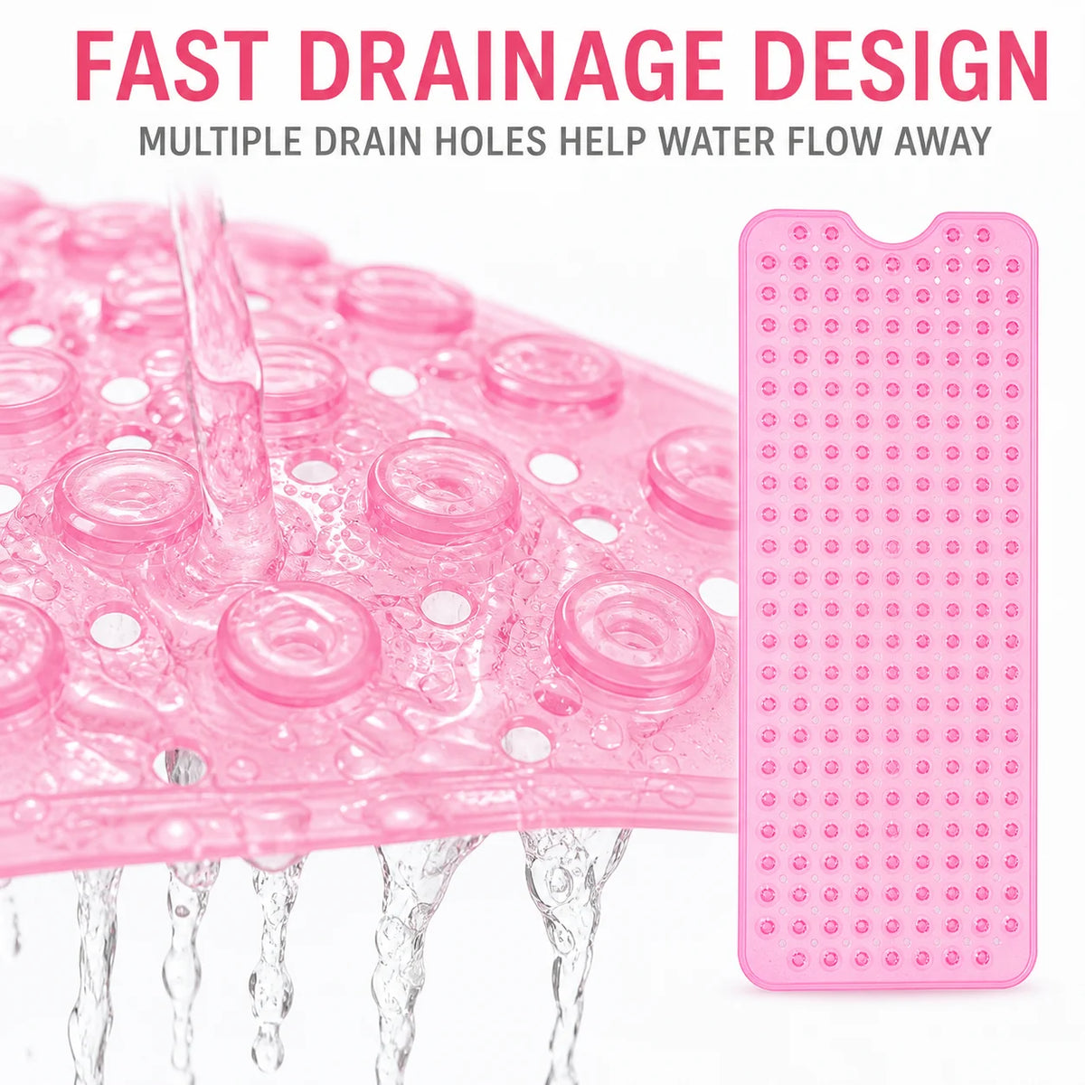 Pink PVC Non-Slip Bathtub Mat - Safe Shower Floor Liner with Drainage Holes, Soft Anti-Skid Bath Pad for Kids, Elderly & Daily Bathroom Safety (70x38cm)