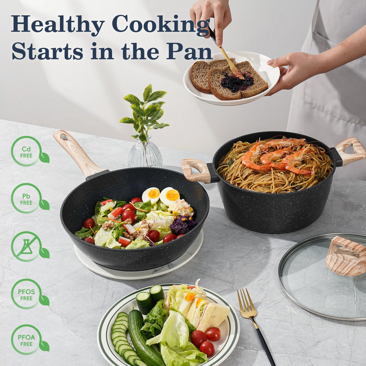 Non Stick Granite Cookware Set With Ceramic Pots And Pans