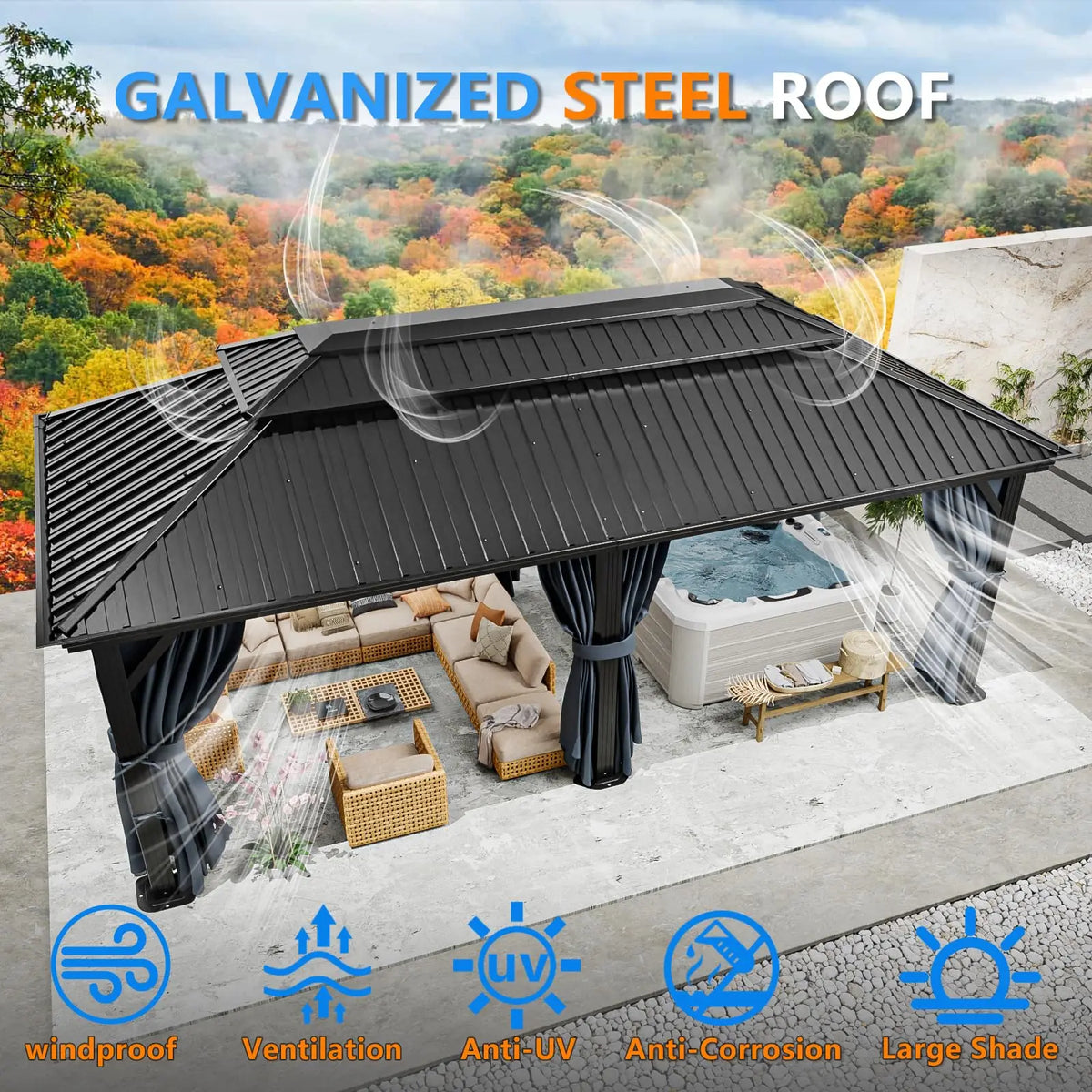 Tooluck Hardtop Gazebo with Steel Roof and Reinforced Aluminum Frame