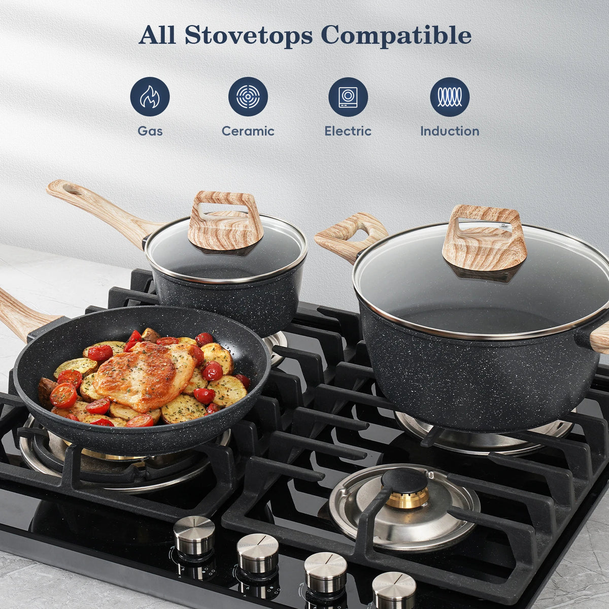 Non Stick Granite Cookware Set With Ceramic Pots And Pans