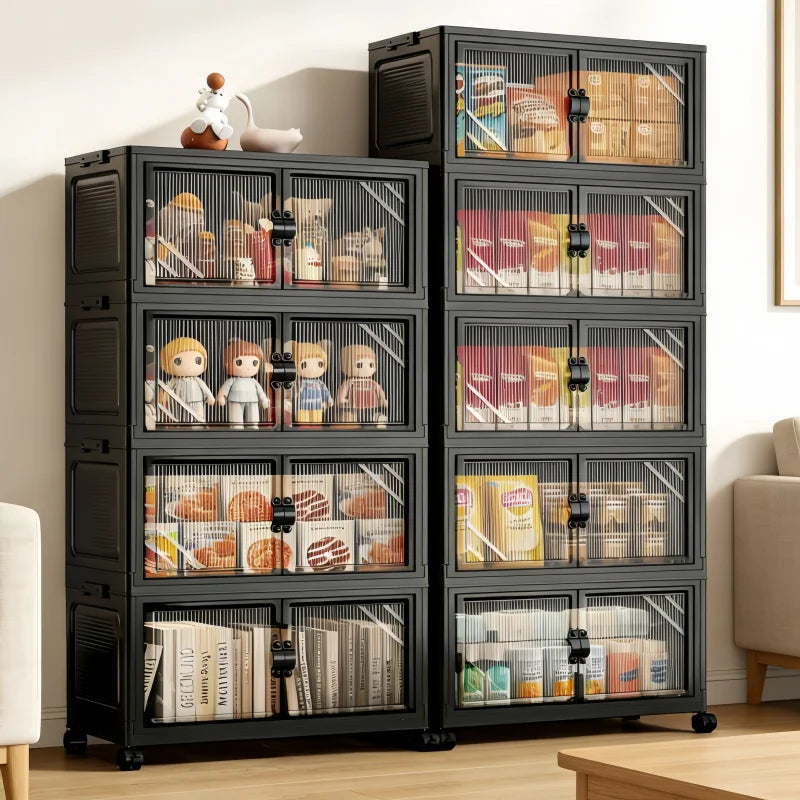 ONENOBLE Foldable Rolling Storage Cabinet With Clear Double Doors