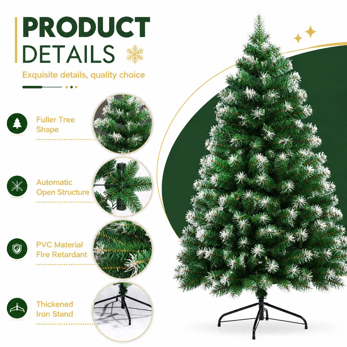Flocked Artificial Tree With Foldable Metal Base for Holiday Decor