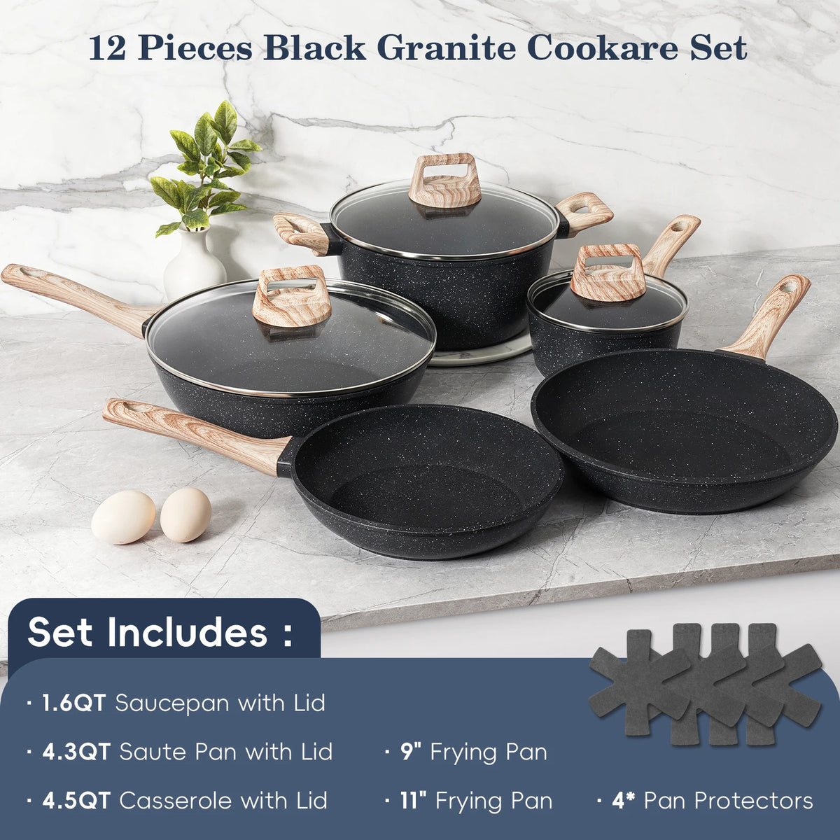 Non Stick Granite Cookware Set With Ceramic Pots And Pans