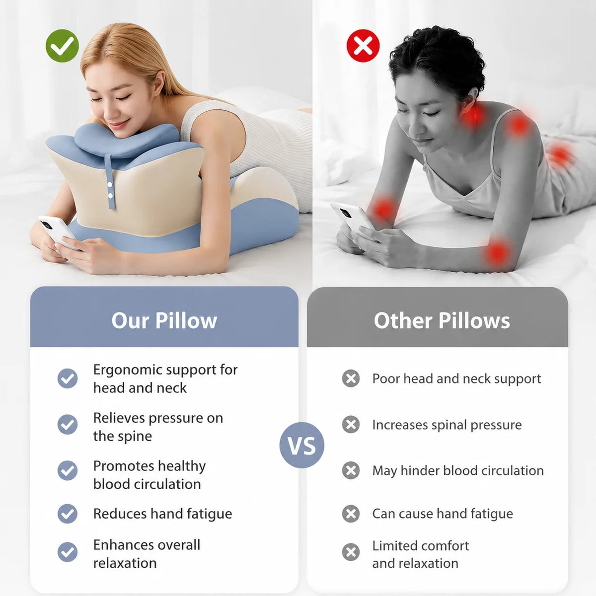 Multifunctional Memory Foam Reading Pillow With Removable Headrest For Bed