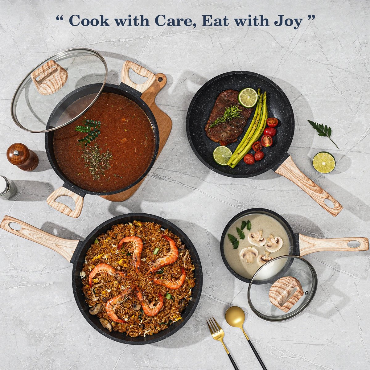 Non Stick Granite Cookware Set With Ceramic Pots And Pans