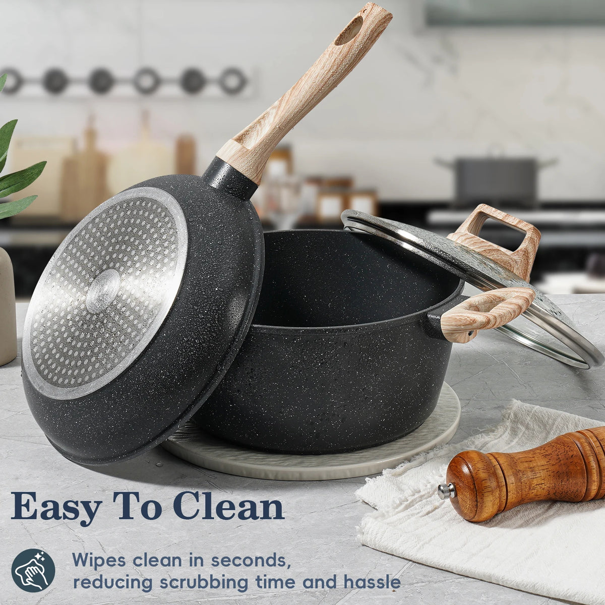 Non Stick Granite Cookware Set With Ceramic Pots And Pans