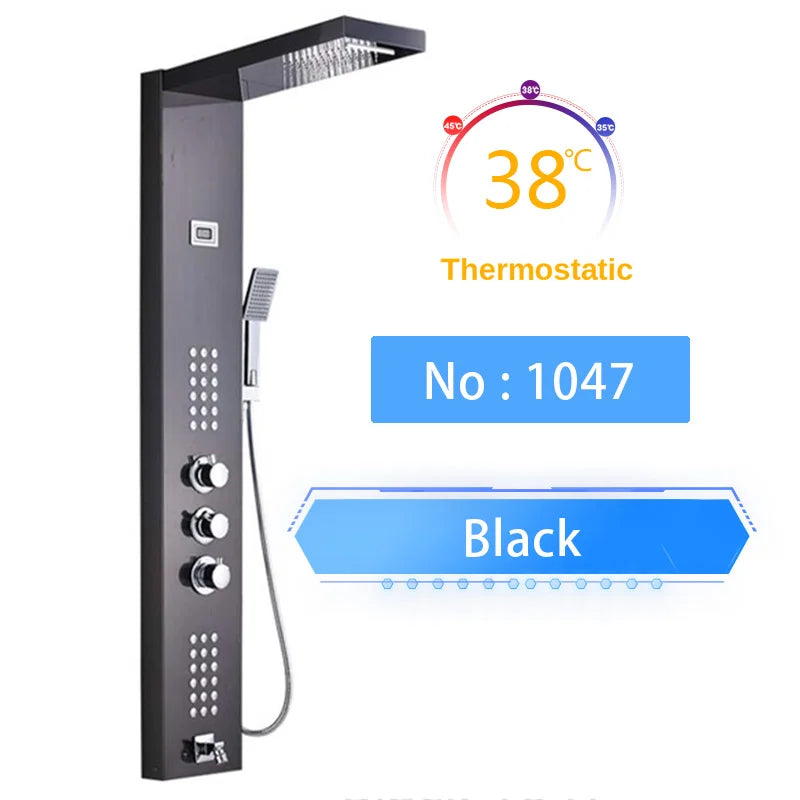 Shinesia LED Shower Panel With Massage Jets And Rainfall Faucet