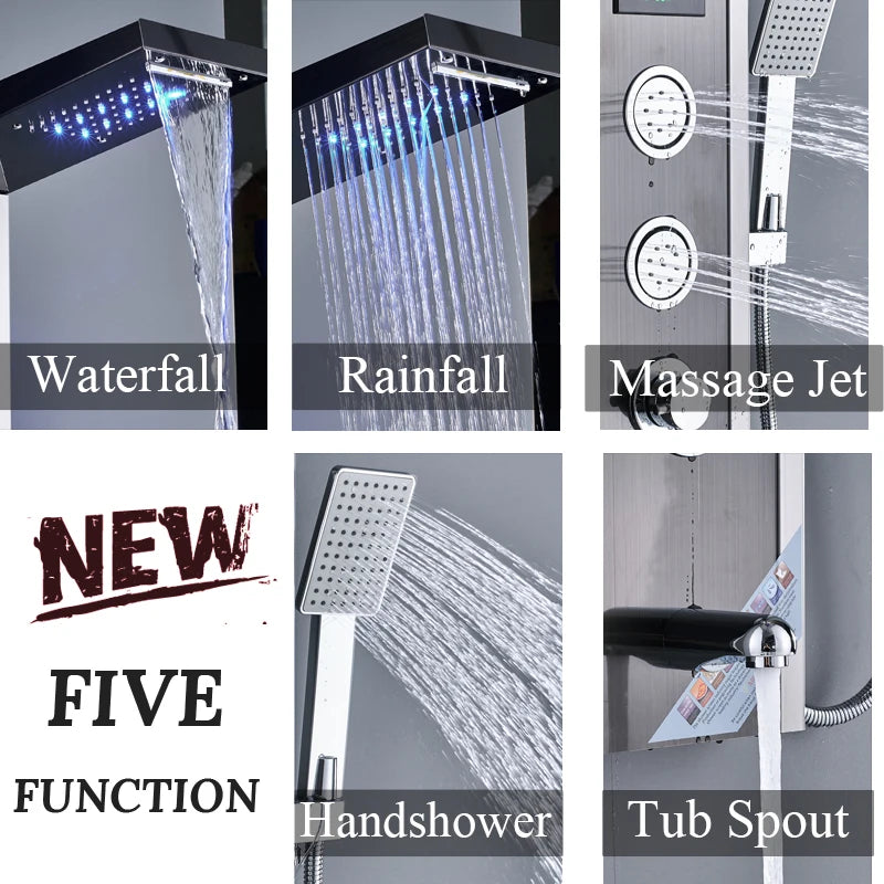 Shinesia LED Shower Panel With Massage Jets And Rainfall Faucet