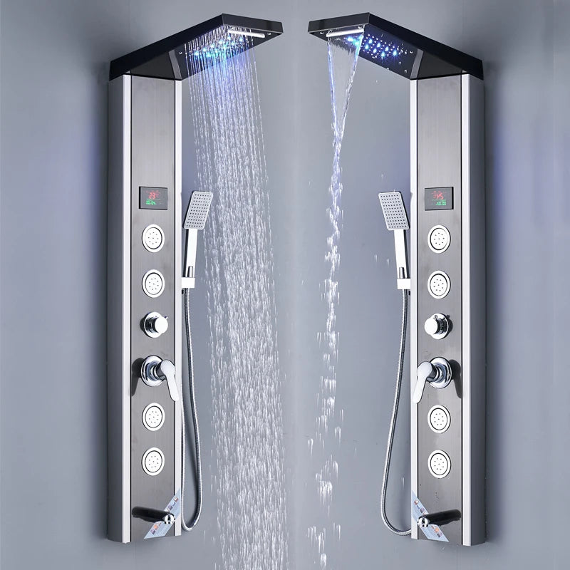 Shinesia LED Shower Panel With Massage Jets And Rainfall Faucet