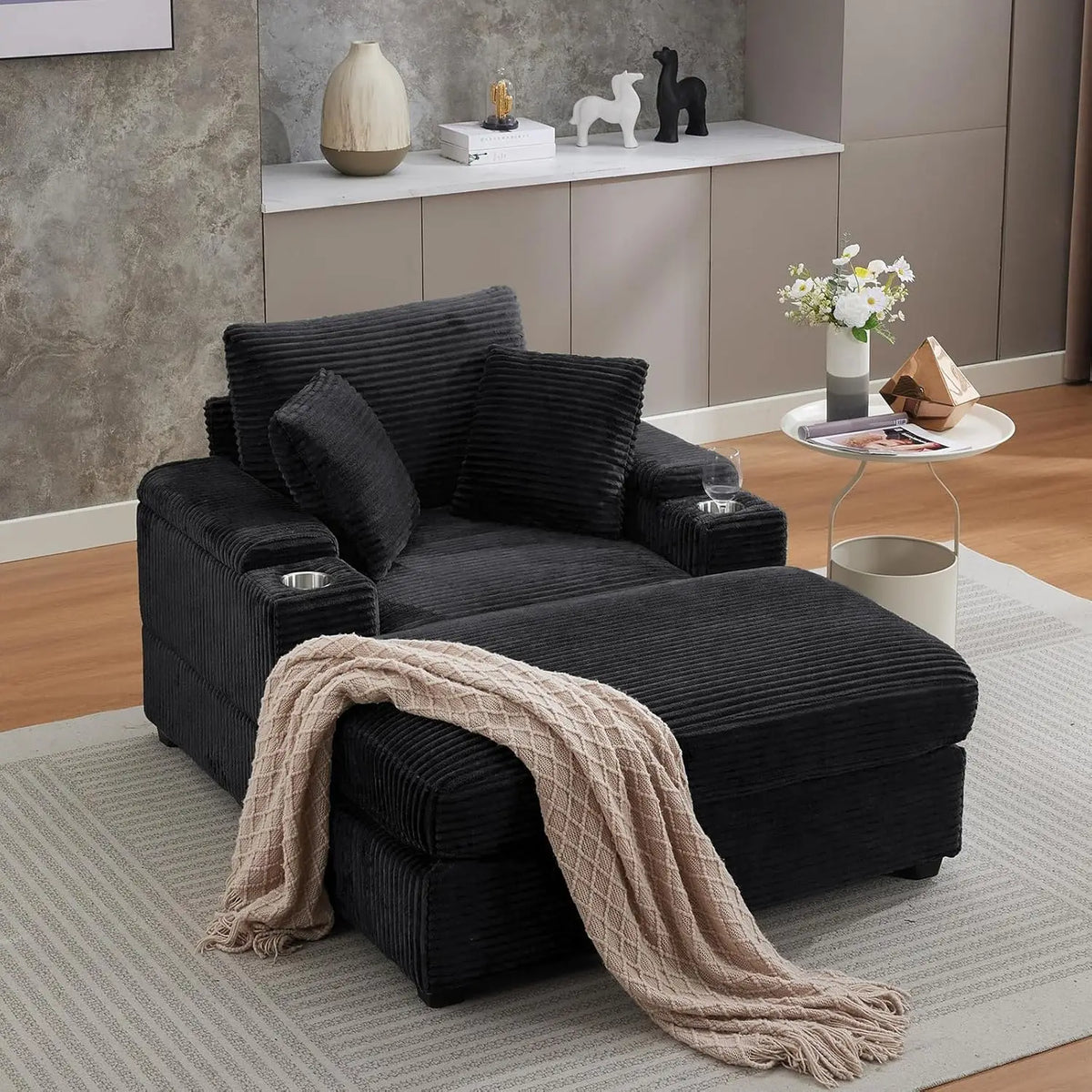 Oversized Double Chaise Lounge With Ottomans And Storage Cup Holders