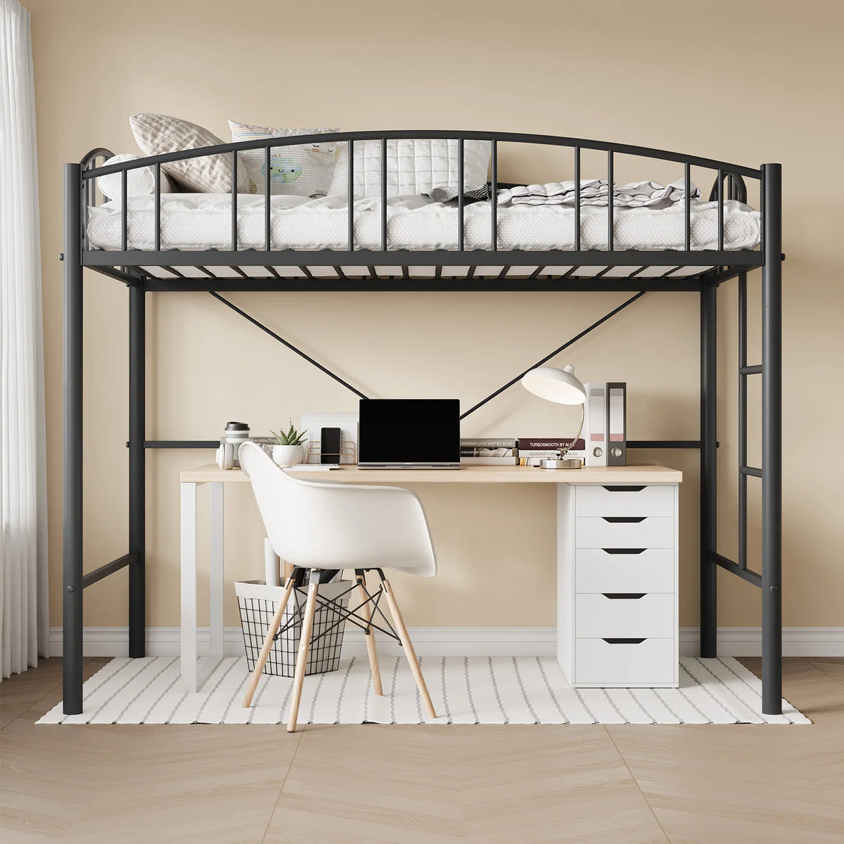 GarveeLife Heavy Duty Metal Loft Bed Frame With Guardrail