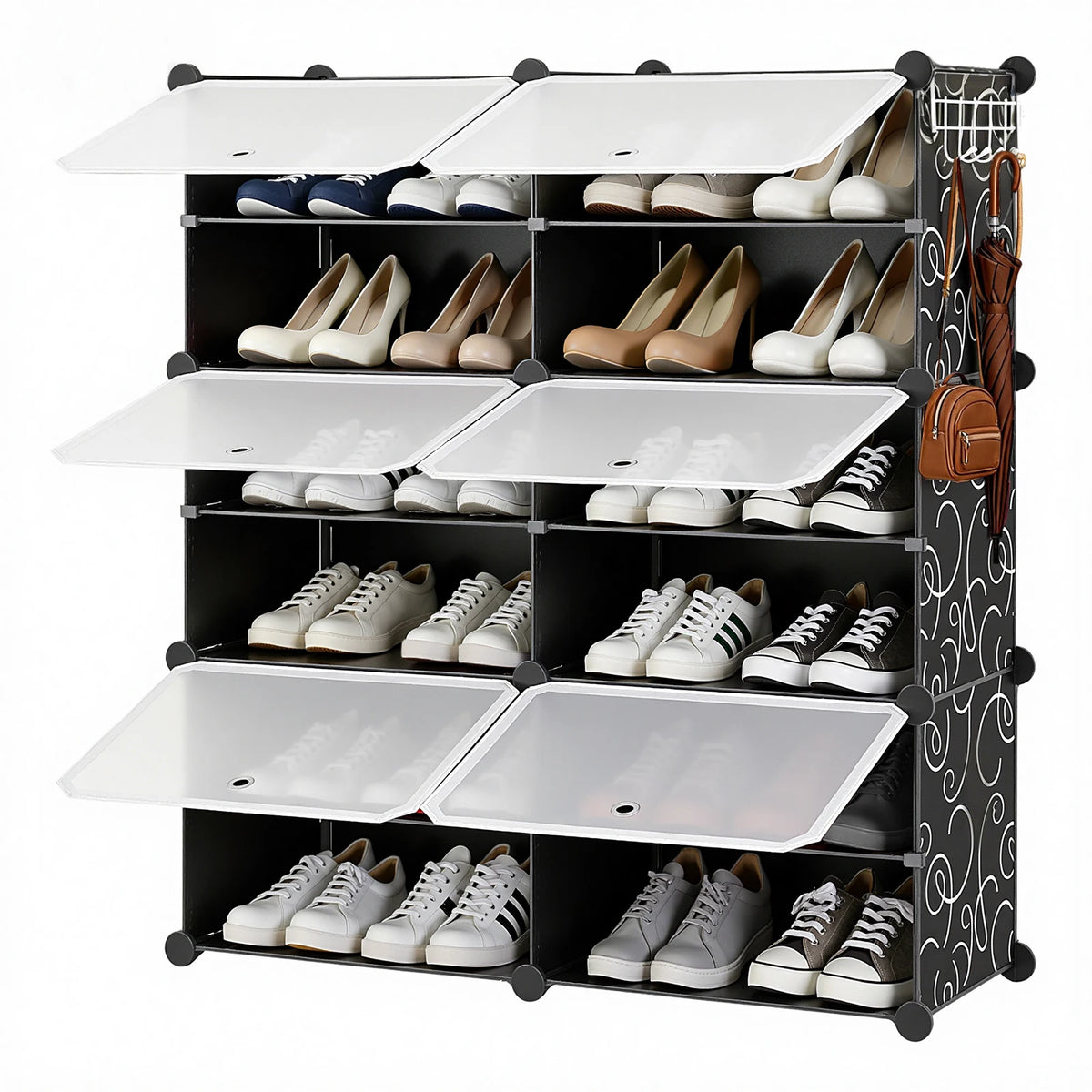 JHK Stackable Shoe Storage Cabinet With Door And Shelves