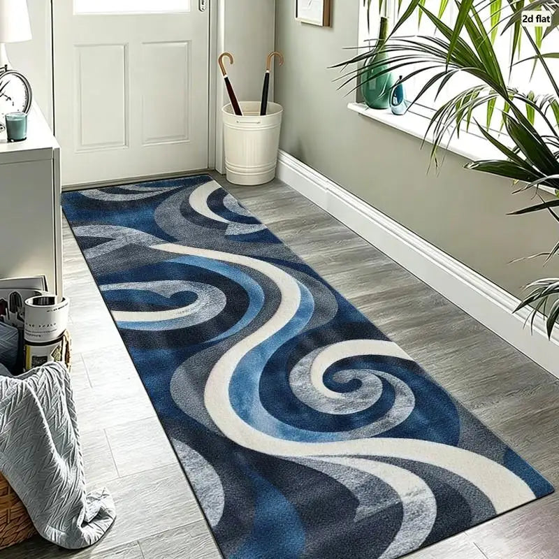 Abstract Wave Swirl Pattern Area Rug for Living Room Flooring