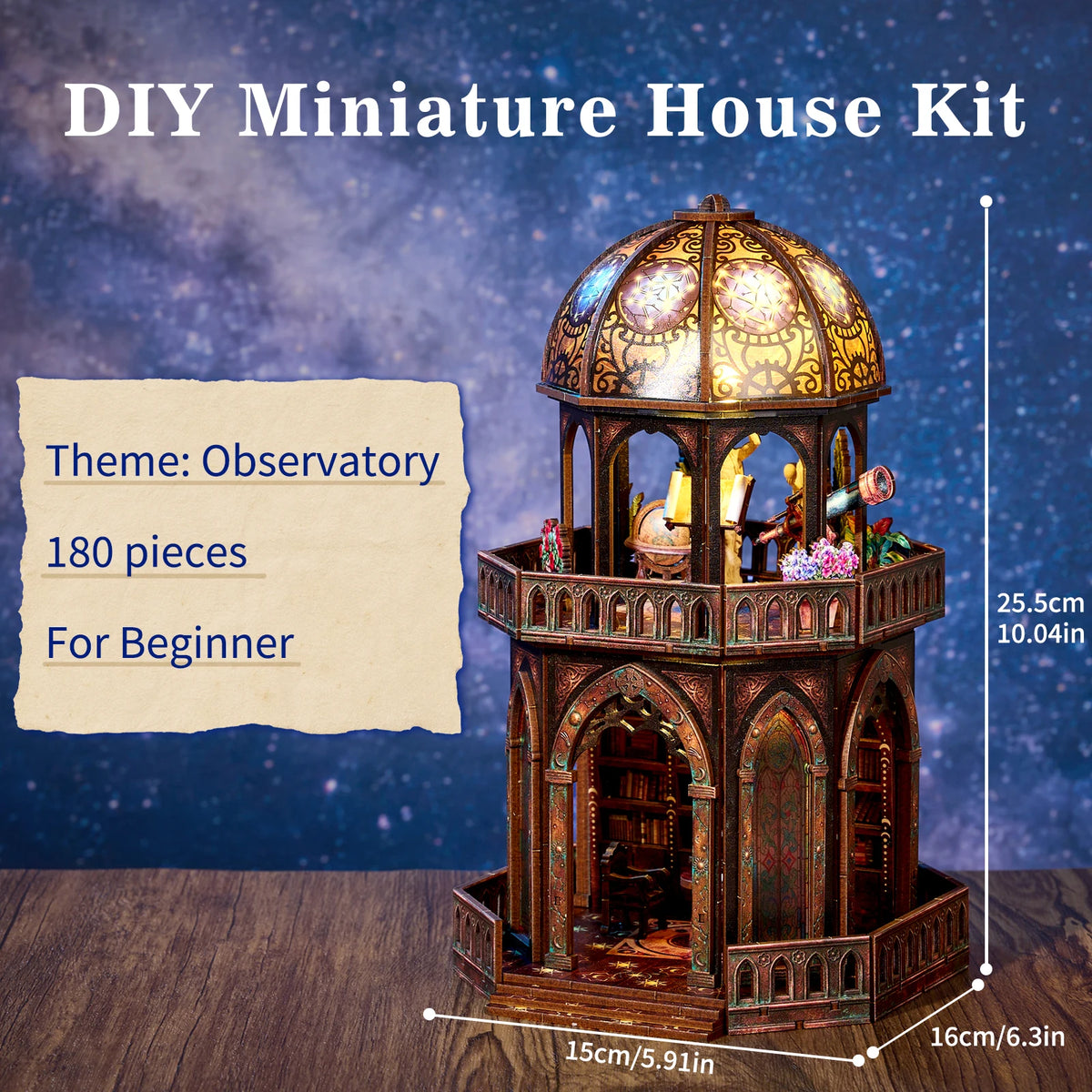 DIY Wooden Observatory Book Nook Kit for Bookshelf Decoration