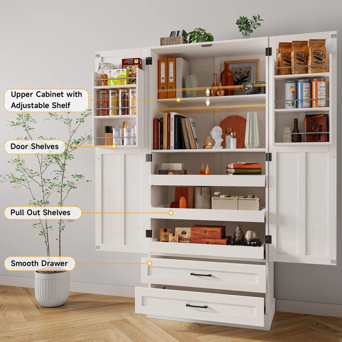 ONBRILL Six Door Farmhouse Kitchen Pantry Cabinet With Shelves