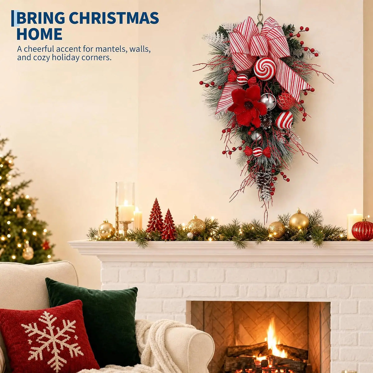Garvee Artificial Christmas Door Swag With Faux Pine Holiday Greenery