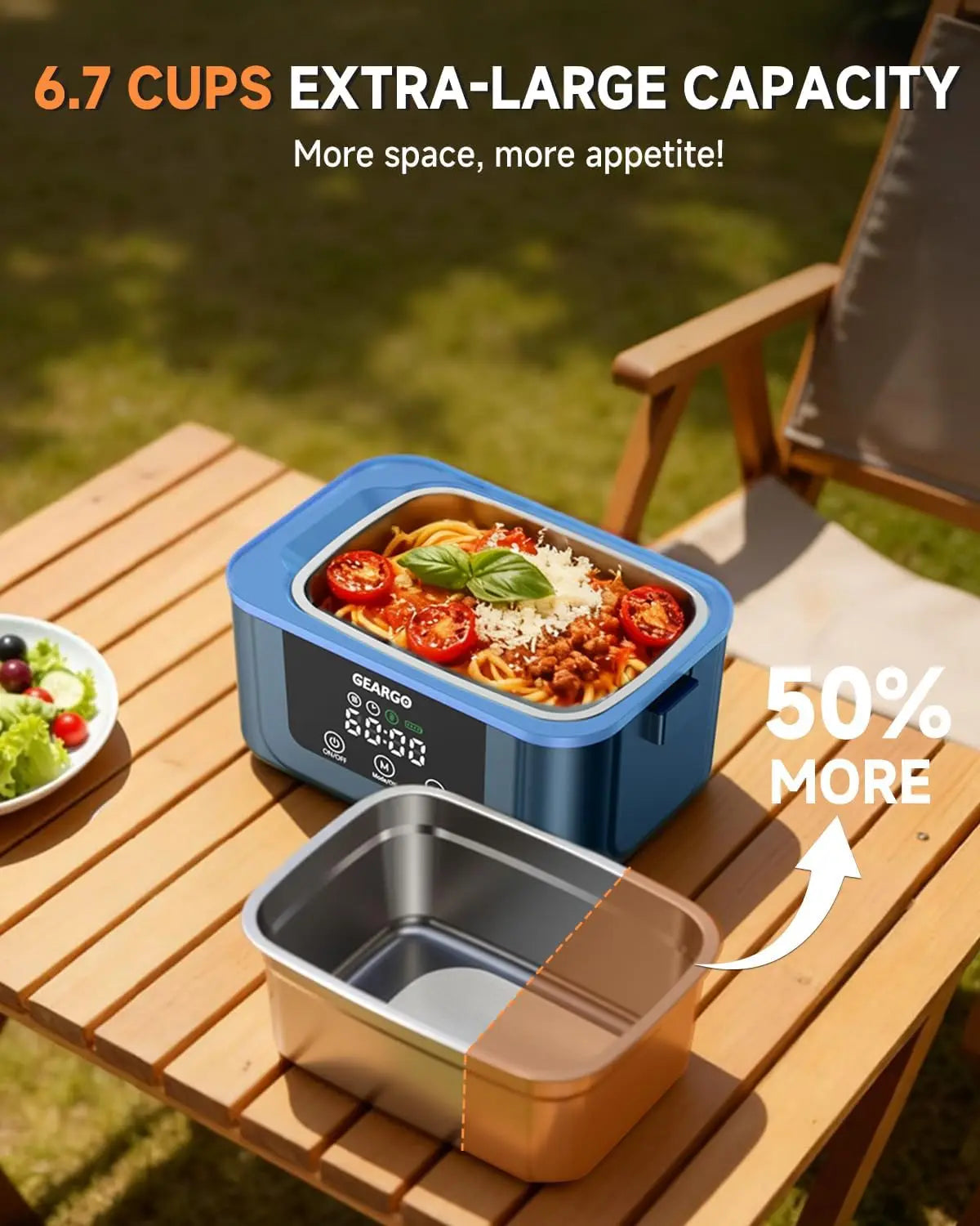 Cordless Rechargeable Heated Lunch Box With Ice Crystal Cooling Compartment