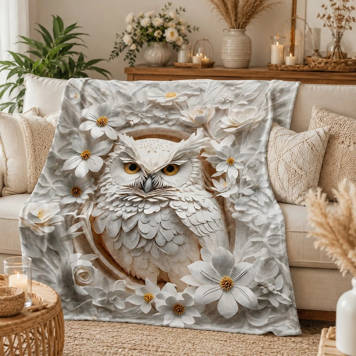 Fantasy Owl Printed Fluffy Throw Blanket for Cozy Home Decor