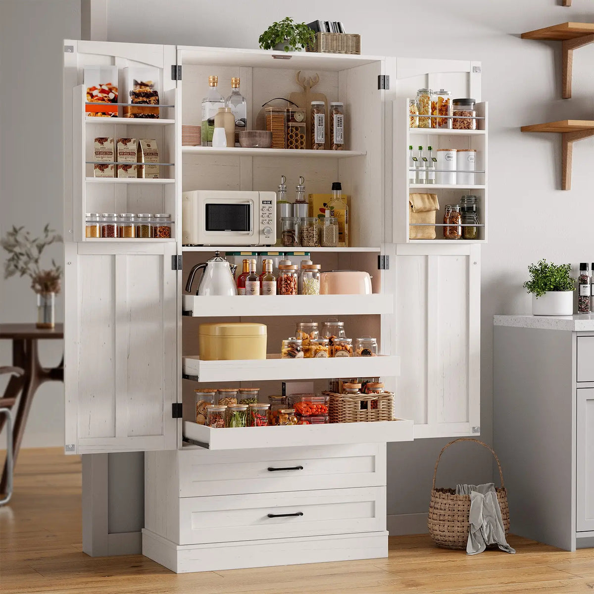 ONBRILL Six Door Farmhouse Kitchen Pantry Cabinet With Shelves