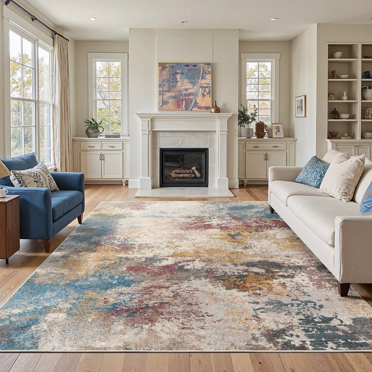 Washable Rugs Area Rugs for Living Room Bedroom, Modern Abstract Rug Ultra Soft Indoor Area Rugs for Dining Room, Low Pile Carpet with Non Slip Backing, Abstract