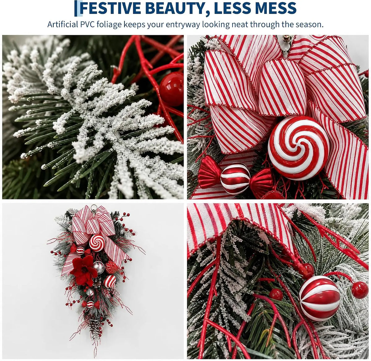Garvee Artificial Christmas Door Swag With Faux Pine Holiday Greenery
