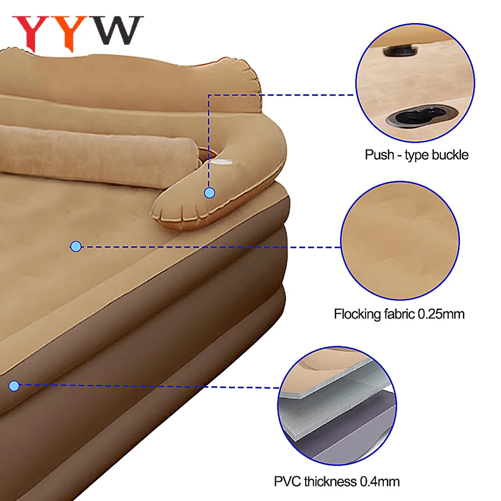 New 2 Persons Inflatable Mattress Camping Folding Outdoor Indoor Home Air Cushion 48cm High Bed Lazy Laying Soft Skin-friendly