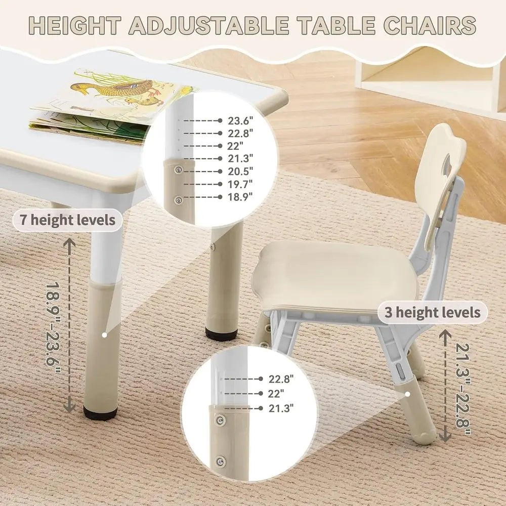 Kids Study Table and Chairs Set, Height Adjustable Toddler Table and Chair Set or Kids Ages 3-8, Graiti Desktop (Burlywood - 1)