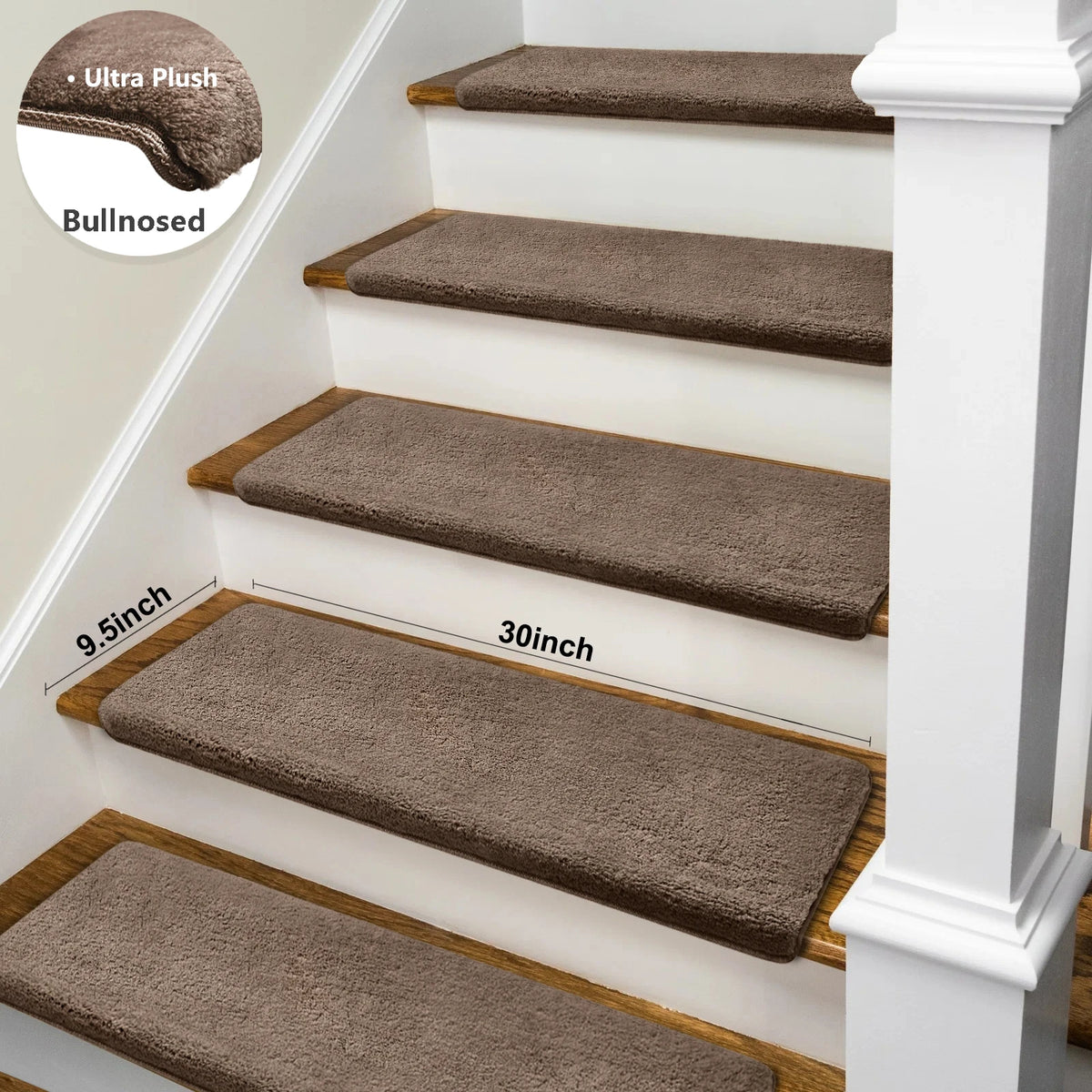 Bullnose Non Slip Stair Treads Washable Self Adhesive Carpet Mats
