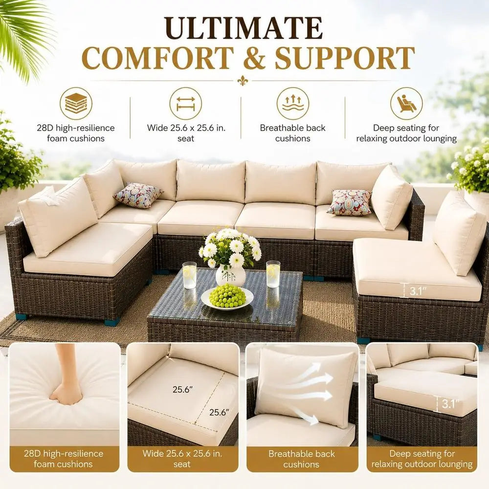 All Weather Wicker Patio Sectional Sofa Set With Coffee Table