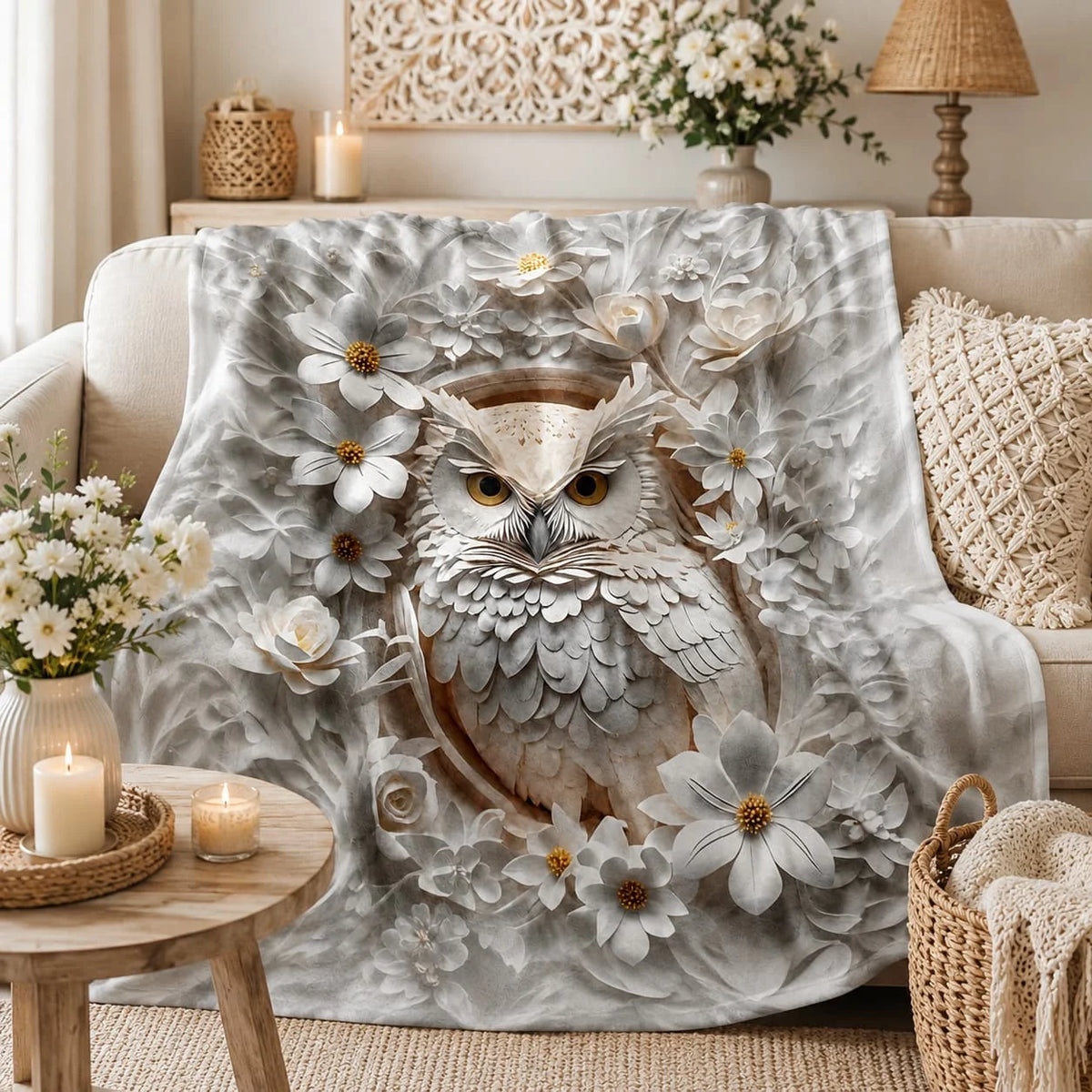 Fantasy Owl Printed Fluffy Throw Blanket for Cozy Home Decor
