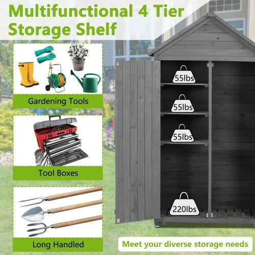 Outdoor Wooden Storage Cabinet With Removable Shelves And Latch