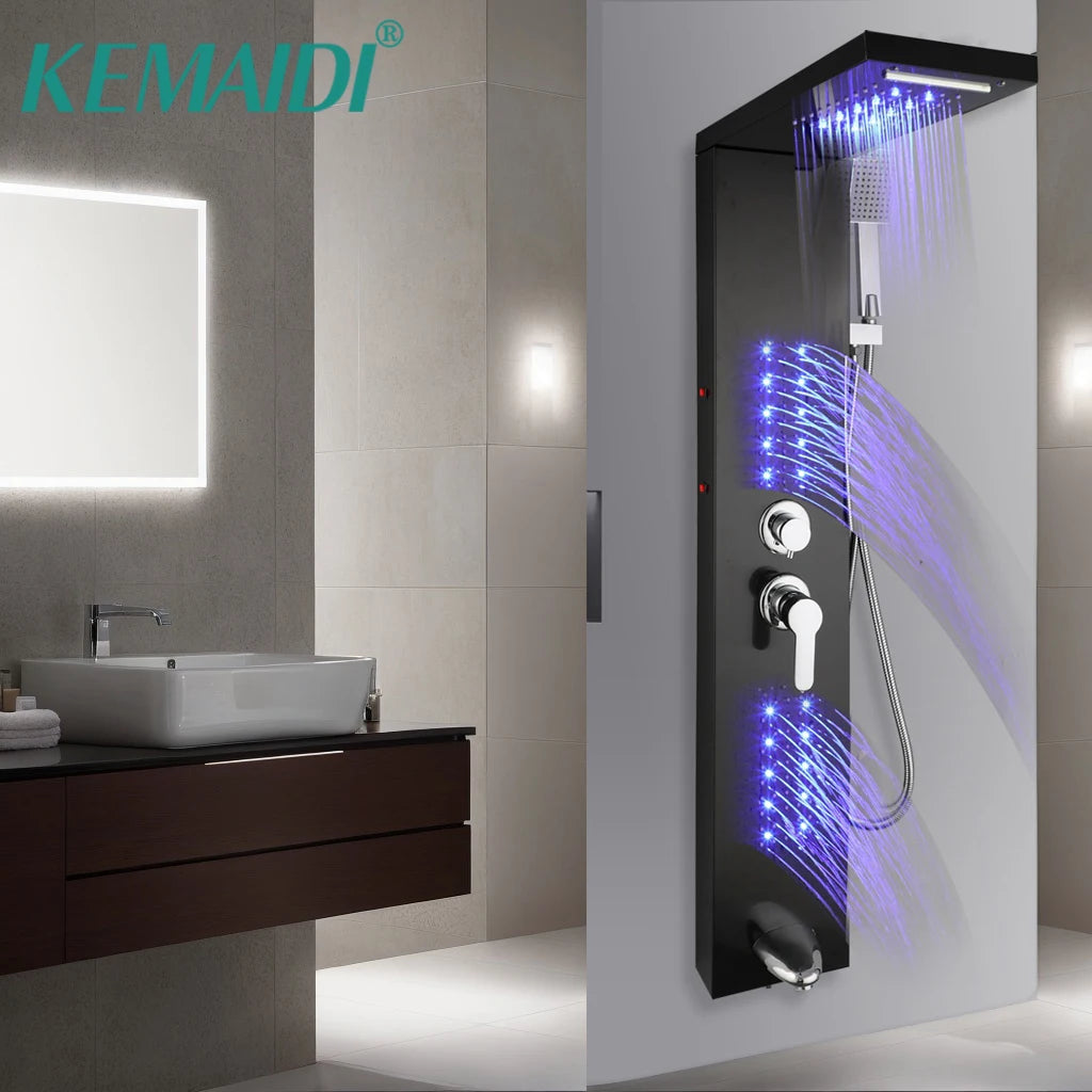 Stainless Steel Shower Panel With LED Head And Body Jets