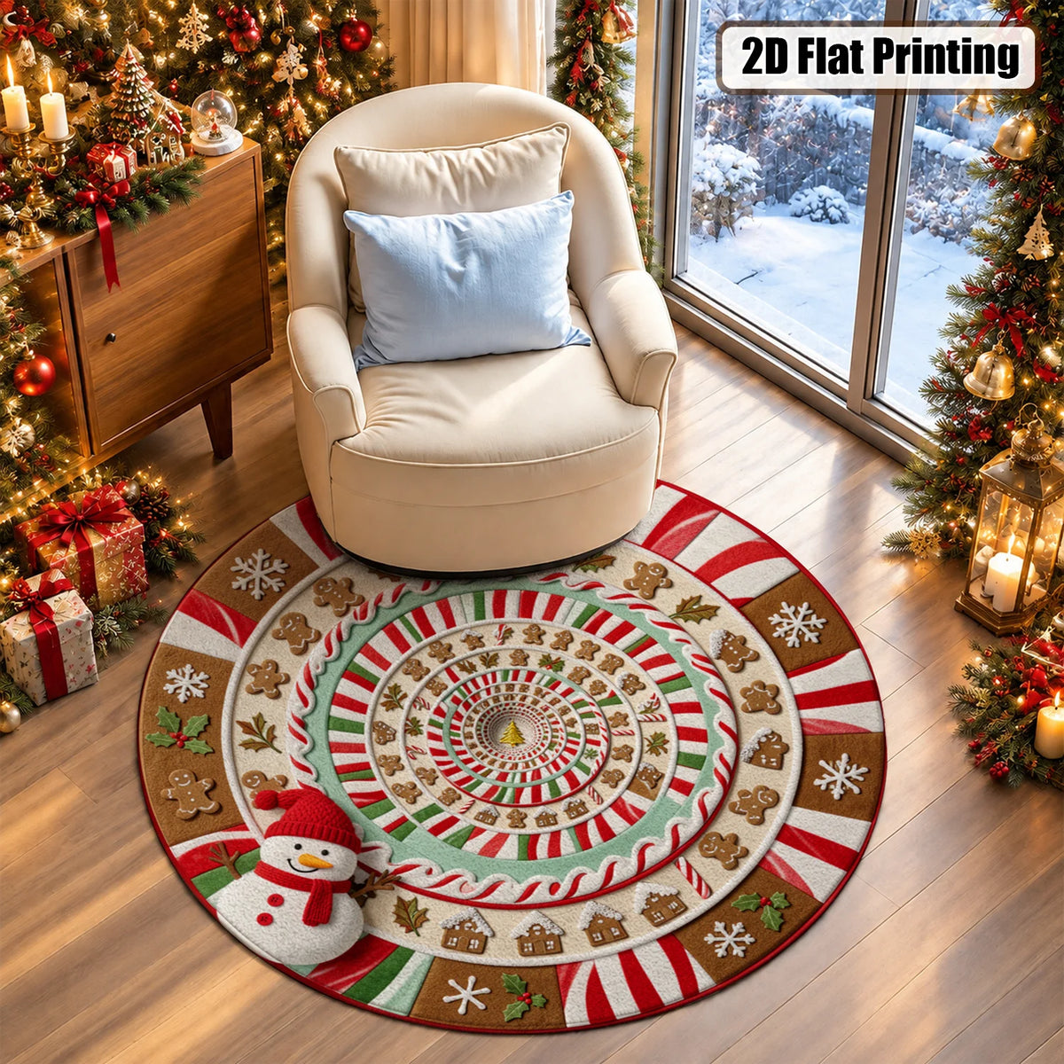 Christmas Candy Cane Gingerbread Snowman Snowflake Washable Velvet Area Rug