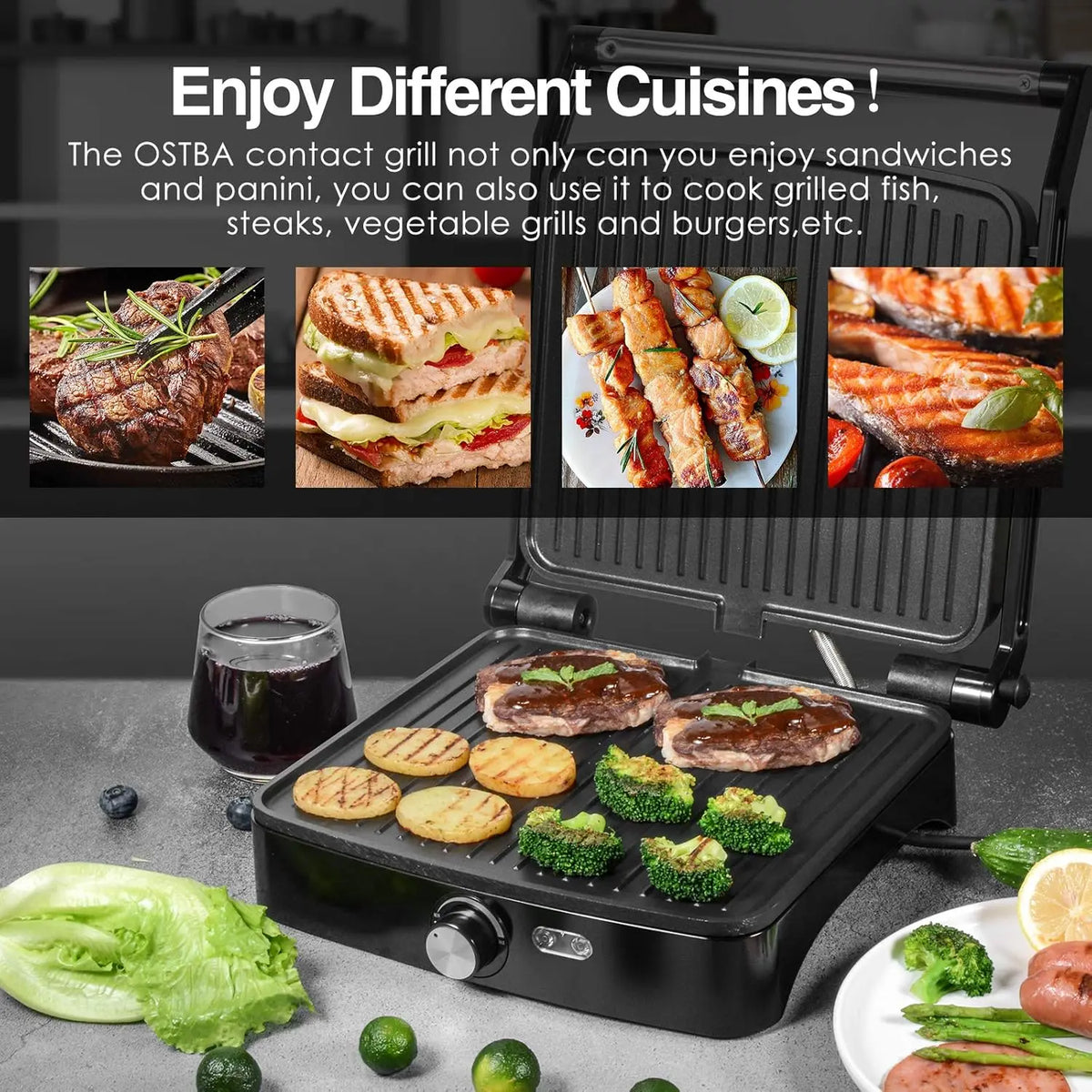 OSTBA Panini Press Grill With Nonstick Sandwich Plates