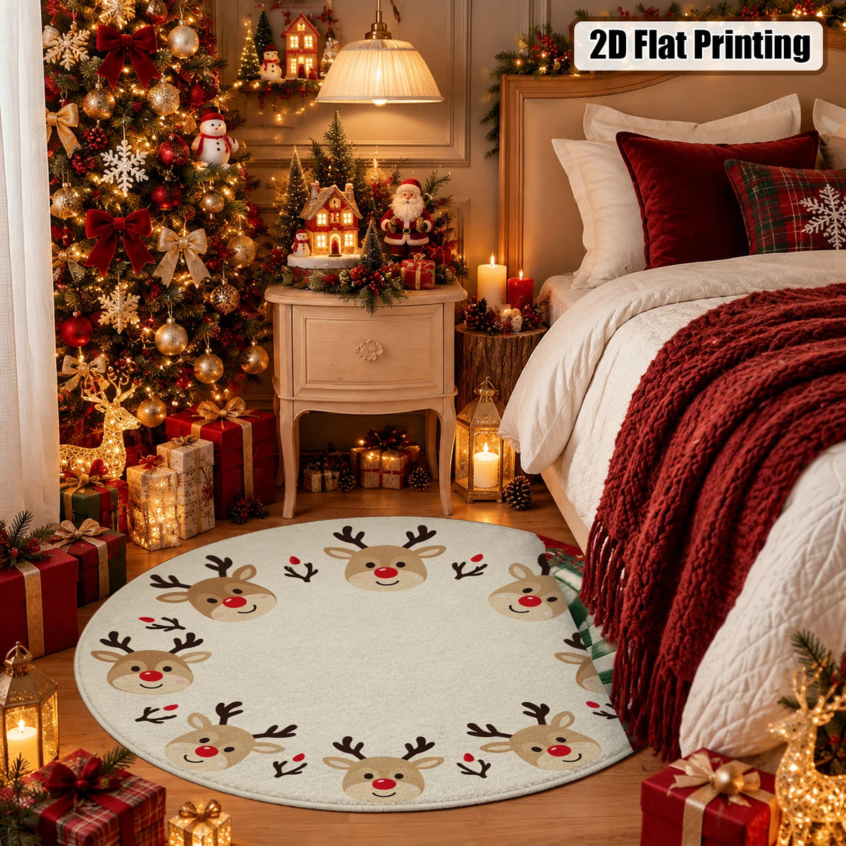 Machine Washable Reindeer Head Velvet Rug for Living Room and Bedroom