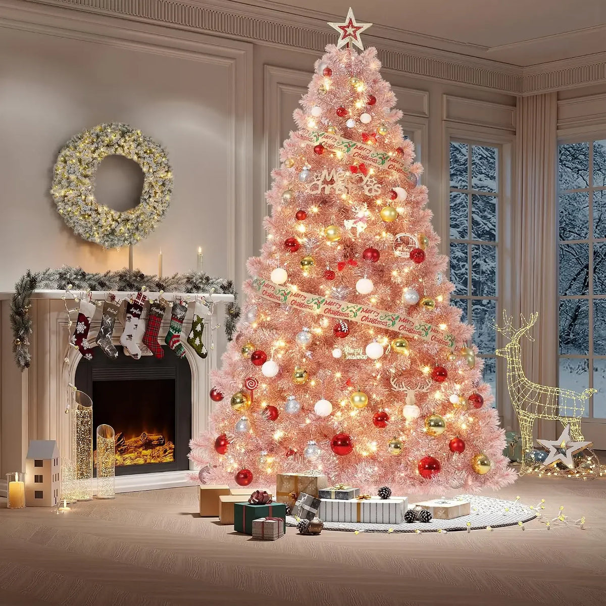 Garvee Prelit Artificial Christmas Tree With Warm White LED Lights