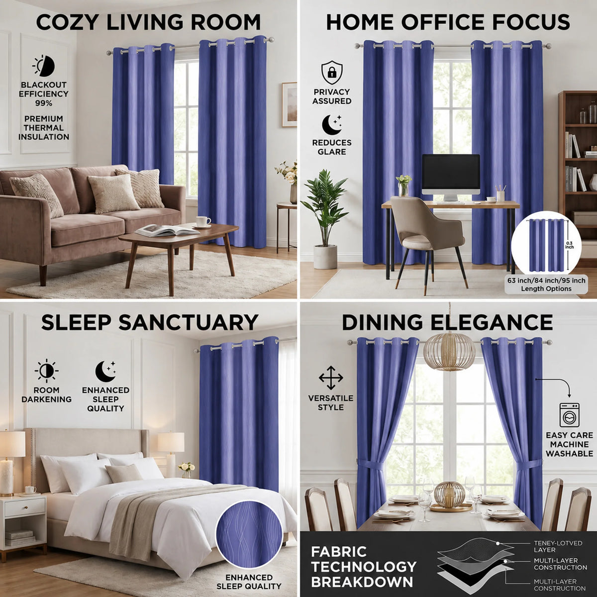 Thermal Insulated Blackout Grommet Window Curtains for Bedroom Privacy