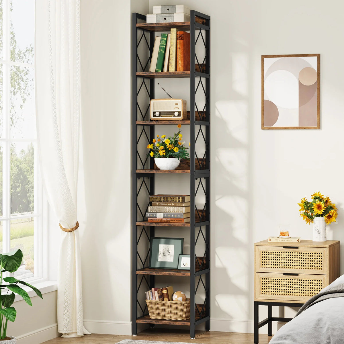 Tribesigns Tall Narrow Freestanding Bookshelf for Small Spaces
