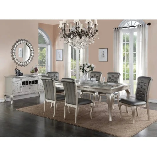 Rectangular Glass Top Dining Table Set With Tufted Side Chairs