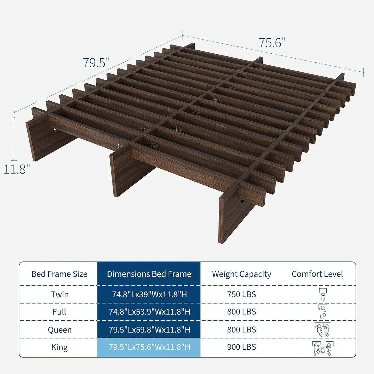 HiMISS Wood Platform Bed Frame Without Headboard Box Spring Free