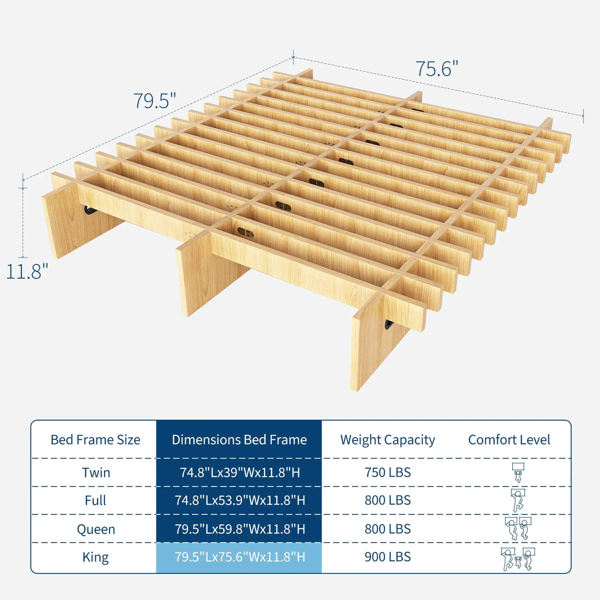 HiMISS Wood Platform Bed Frame Without Headboard Box Spring Free