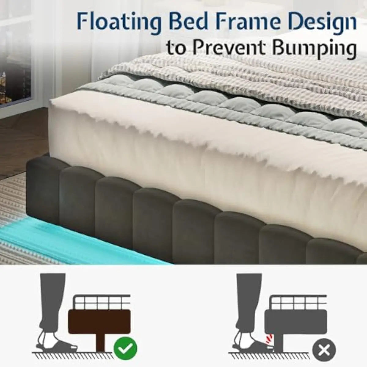 Tufted Velvet Upholstered Bed Frame With LED Lights And Storage