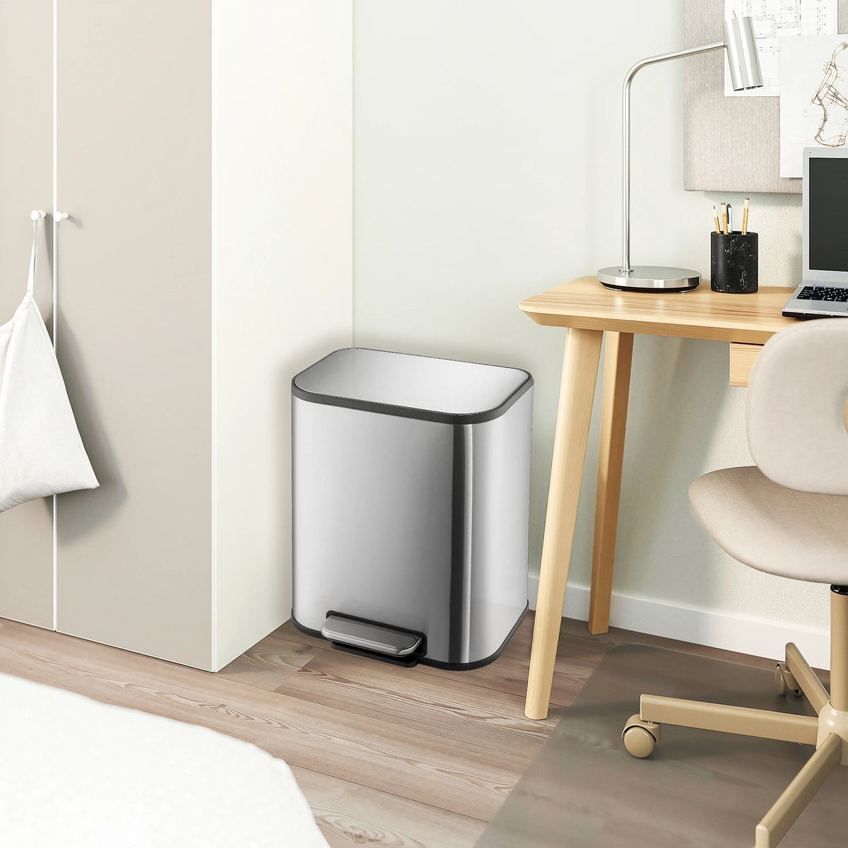 20/50L Stainless Steel Kitchen Trash Can Soft-Close Lid - Removable Inner Bucket Hands-Free Step Pedal,Rectangular Wastebasket for Kitchen, Office, Bathroom, Bedroom