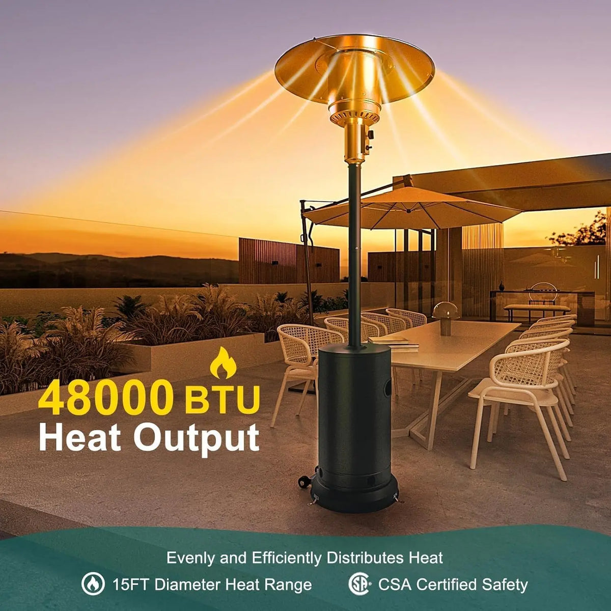 Studyset Stainless Steel Freestanding Gas Patio Heater With Wheels