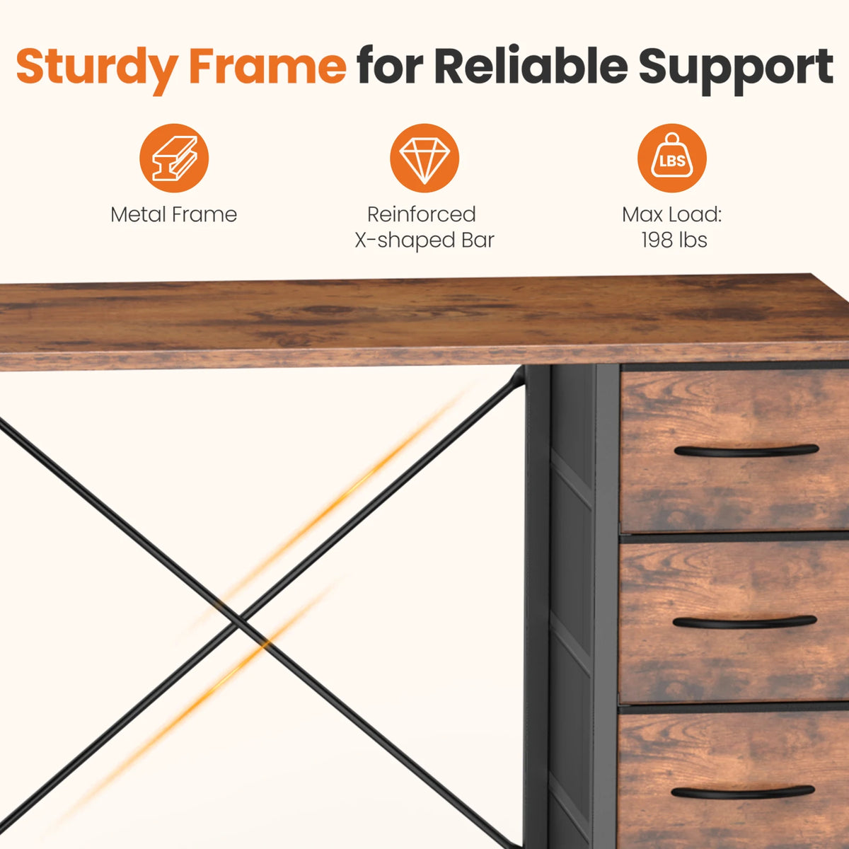 JHK Computer Desk With Fabric Drawers For Office Gaming And Study