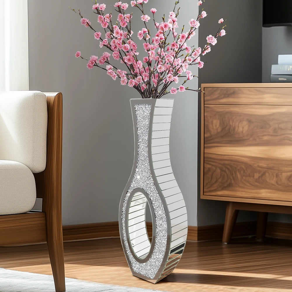 Mirrored Crush Diamond Decorative Floor Vase for Floral Arrangements