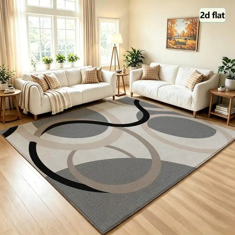 Abstract Curve Ring Pattern Area Rug For Living Room Office